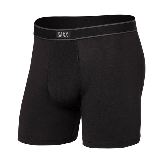 Black boxer briefs with a wide logo waistband and front pouch