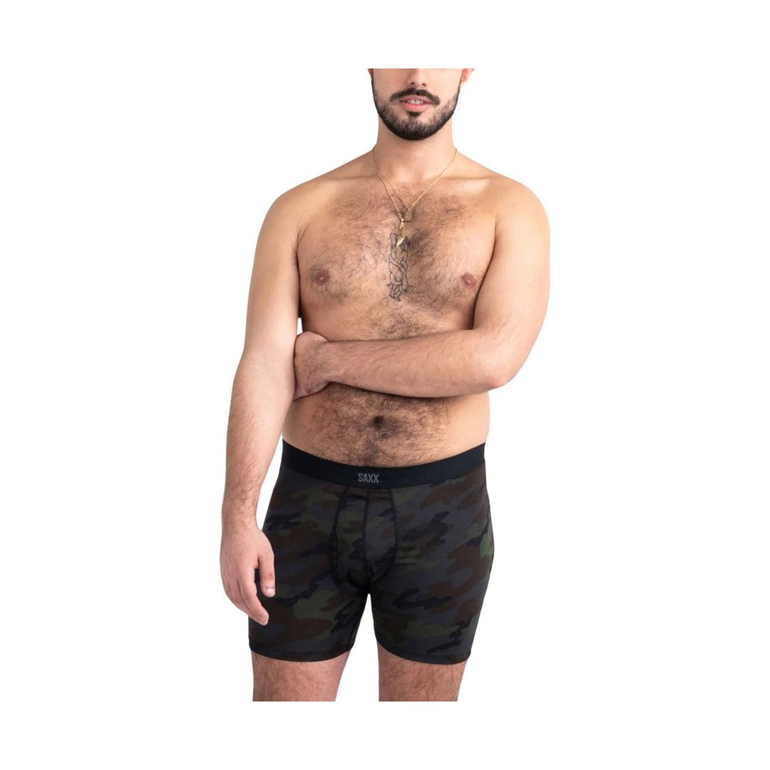 Black camo boxer briefs with a black waistband