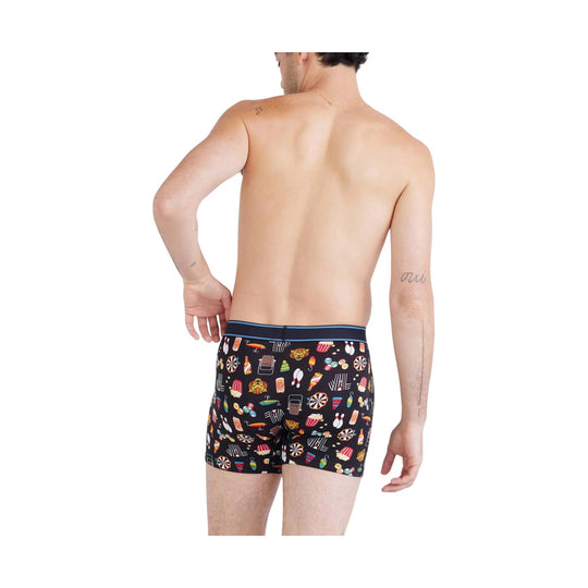 Black boxer briefs with colorful bowling-themed print, shown from the back