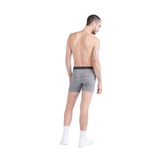 Gray heathered boxer briefs shown on a male model from the back.
