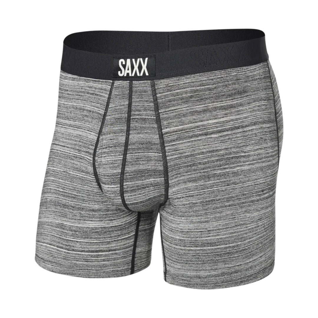 Gray heathered boxer brief with black waistband and front pouch