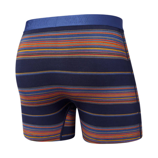 Striped navy boxer briefs with a blue waistband