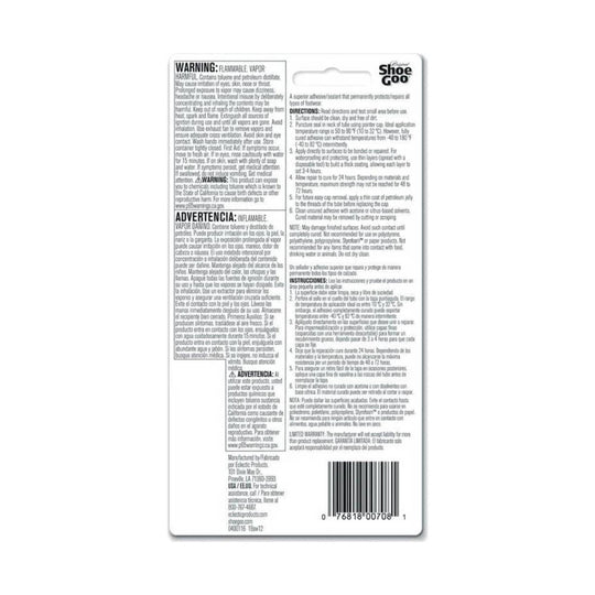 Back of a product packaging with text and a barcode on a white background