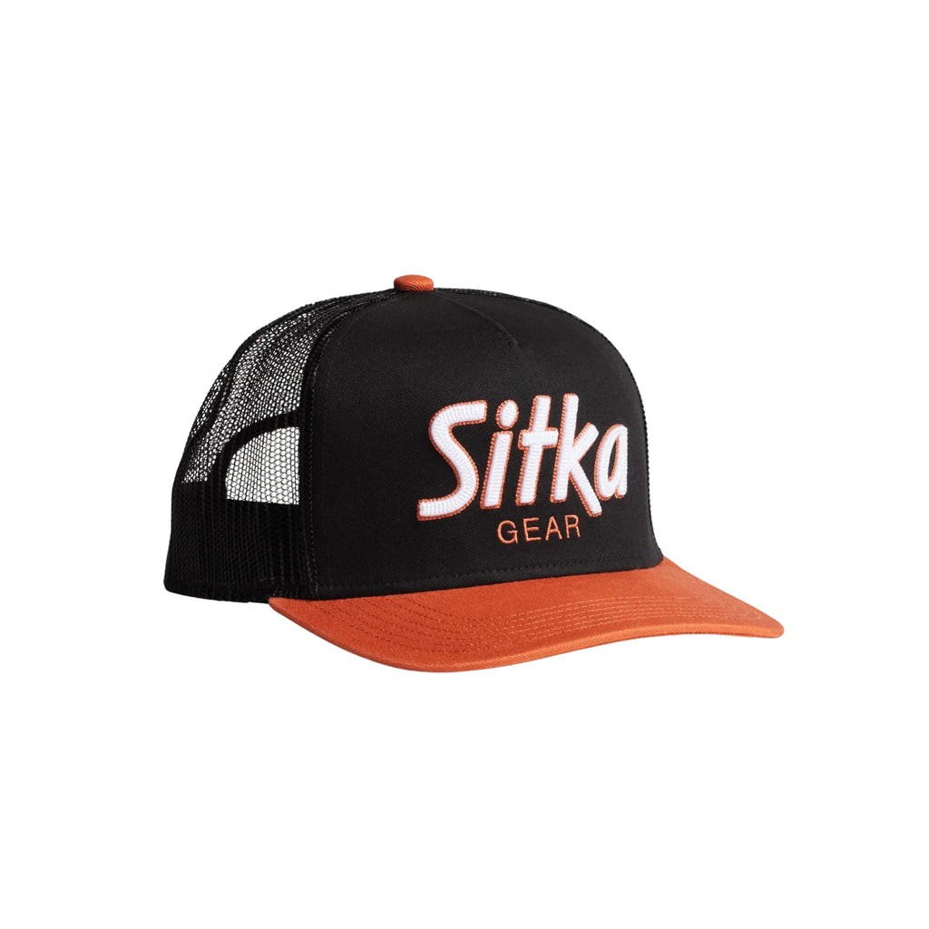 Sitka 90s Script Hi Pro Trucker Hat - Black/Orange - Lenny's Shoe & Apparel