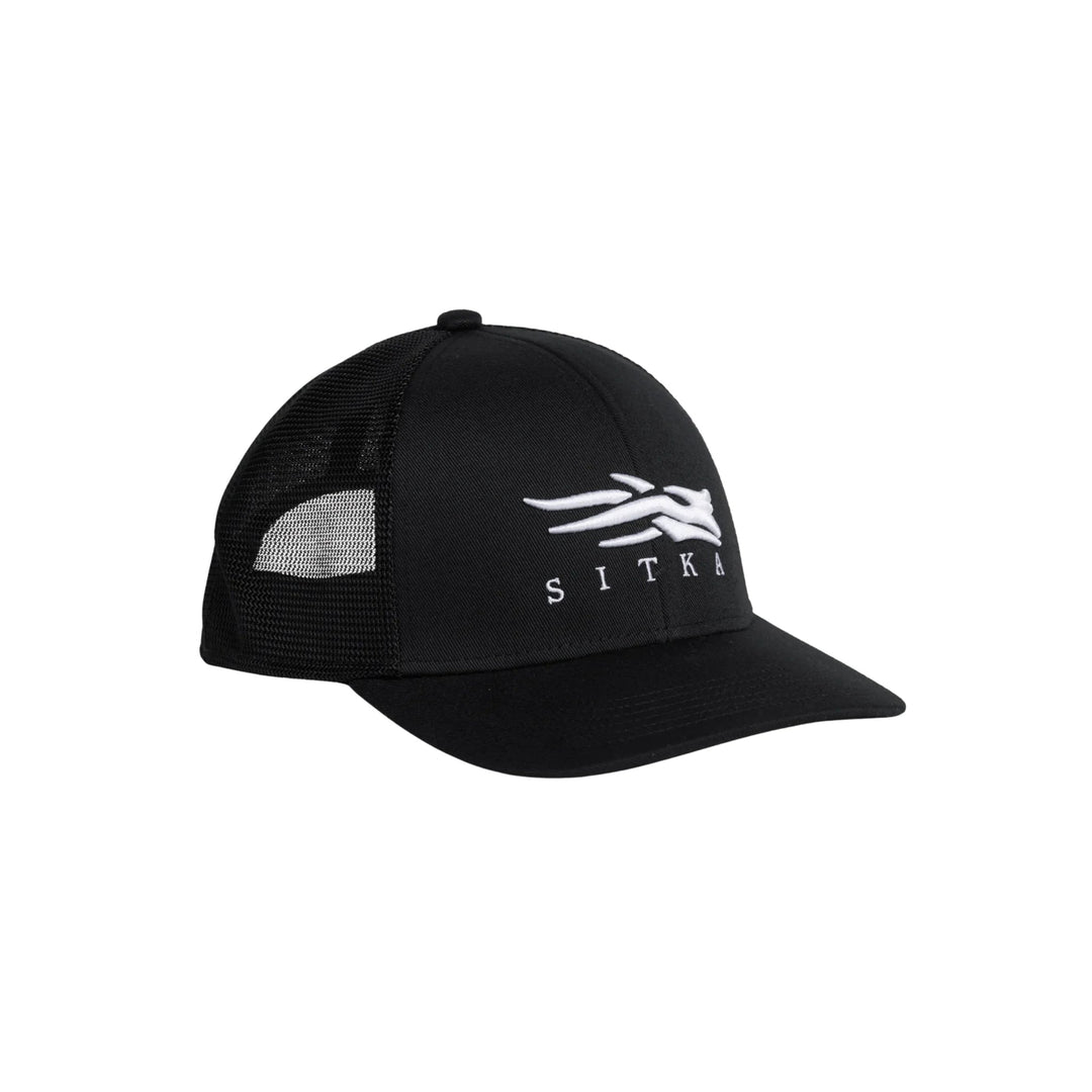 Black mesh trucker cap with a white SITKA logo on the front