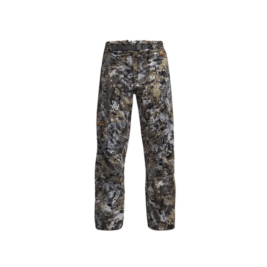 Camouflage waterproof pants with an adjustable belt and tapered legs