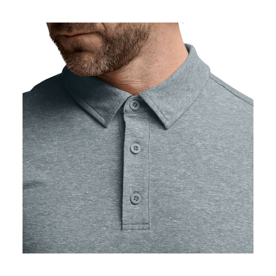 Gray short-sleeve polo shirt with button placket and collar