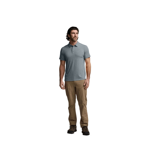 Men's short-sleeve gray polo shirt with a button placket
