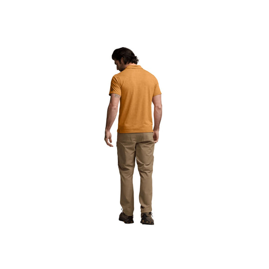 Mustard short-sleeve polo shirt shown from the back