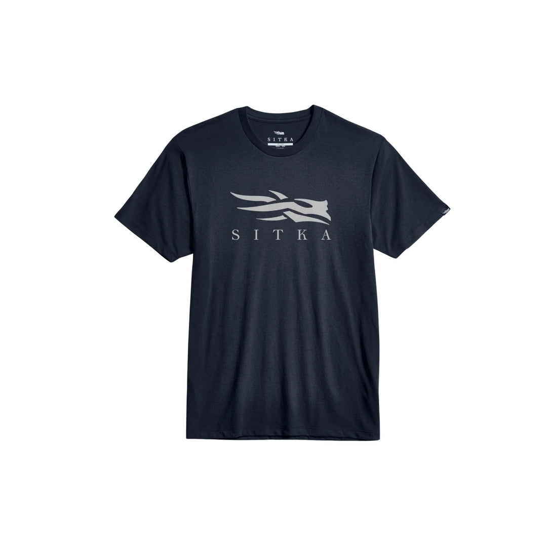 Black short-sleeve T-shirt with a large SITKA logo on the chest