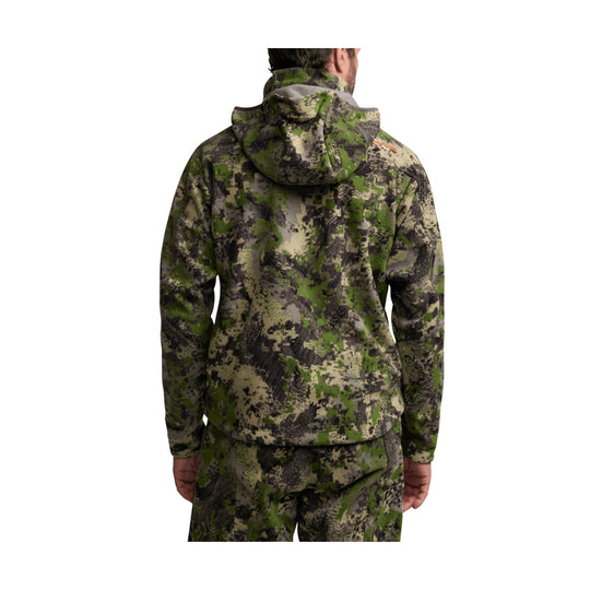 Camouflage hooded jacket shown from the back