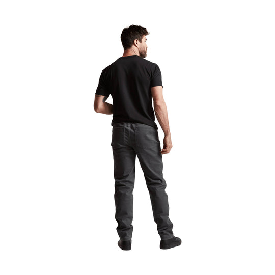 Dark gray straight-leg pants shown on a model from the back