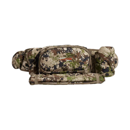 Camouflage waist tool belt with a large front pouch and side pockets