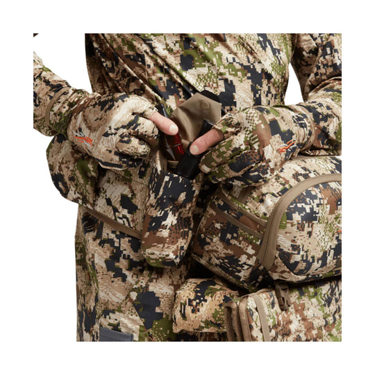 Camouflage hunting waist pack with multiple pockets and attached pouches