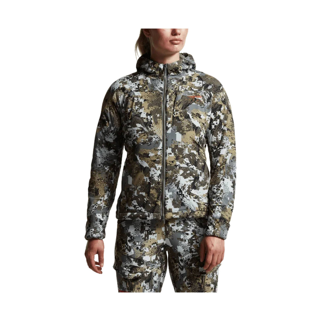 Camouflage zip-front hooded jacket with matching pants