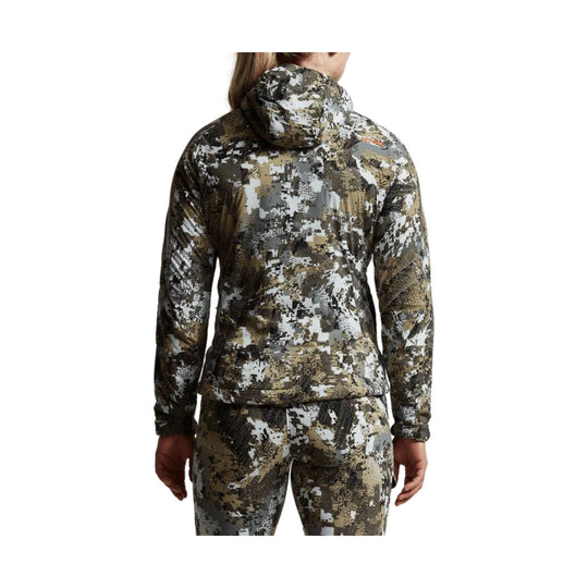 Camouflage hooded jacket shown from the back