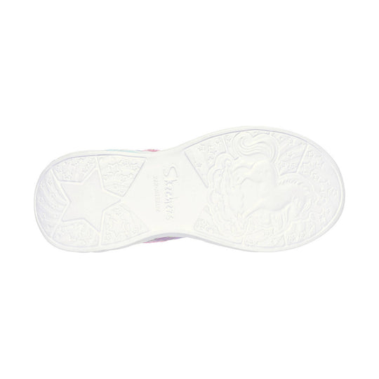 Translucent white sneaker outsole with embossed stars and unicorn graphic