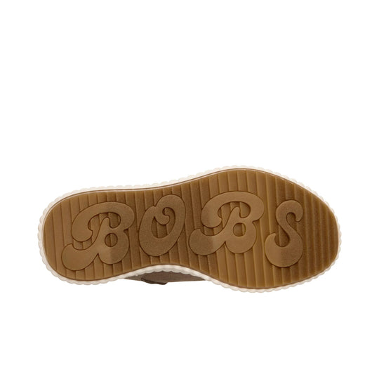 Brown shoe outsole with large BOBS lettering