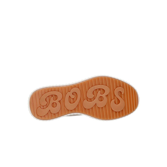Orange shoe outsole with large raised BOBS lettering