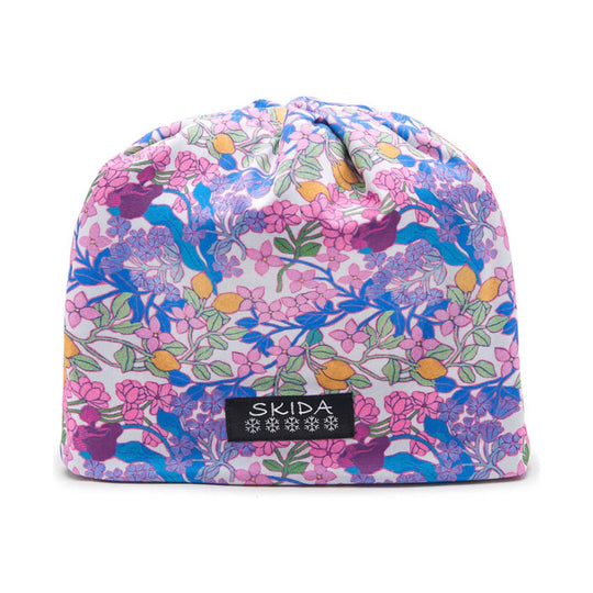 Floral patterned beanie with a black Skida label