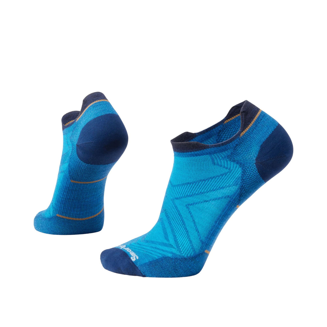Two blue ankle socks with dark heel and toe panels