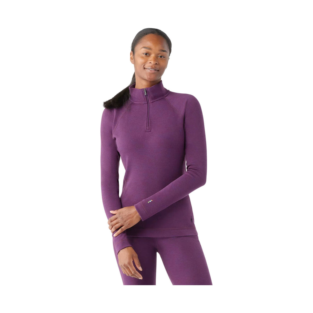 Purple long-sleeve quarter-zip base layer top with matching leggings