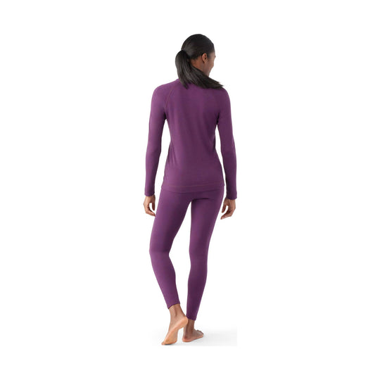 Women’s purple long-sleeve thermal base layer top and leggings, back view