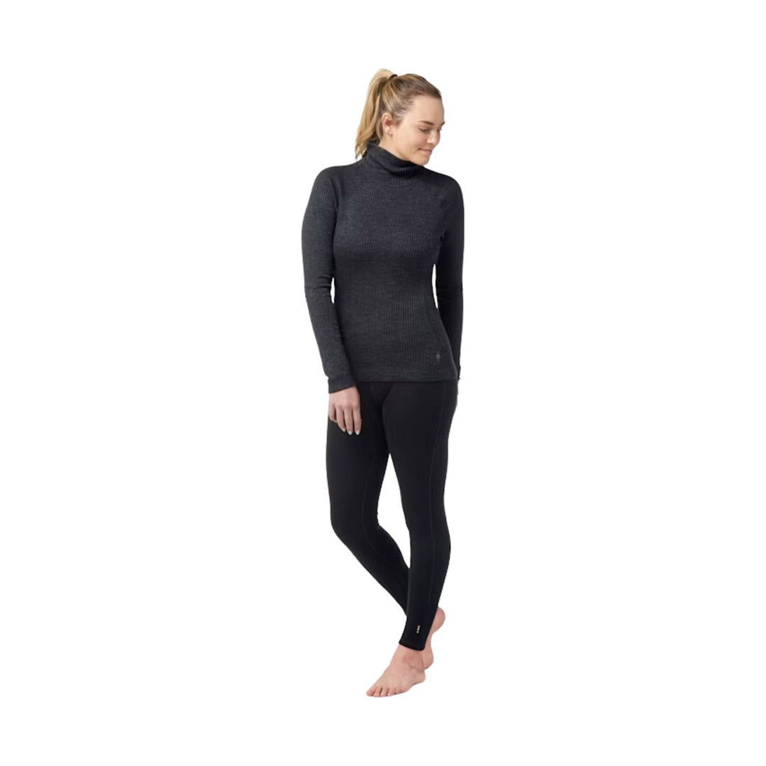 Black ribbed turtleneck base layer top with long sleeves