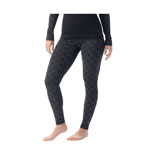 Black patterned thermal leggings with a long-sleeve base layer top