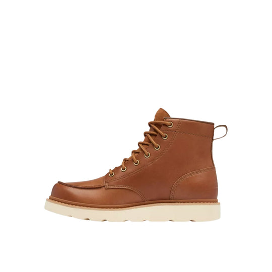 Brown leather lace-up ankle boot with cream lug sole