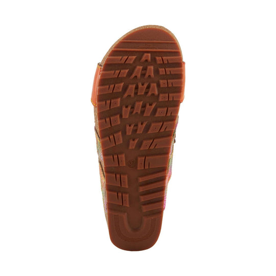 Brown lugged sandal outsole with deep tread and size 37 marking