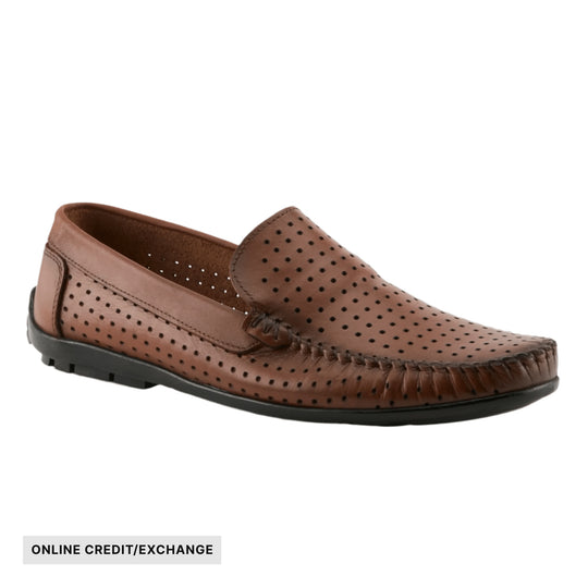 Brown perforated slip-on loafer with black sole