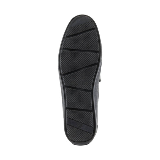 Black shoe sole with textured tread and a small size marking