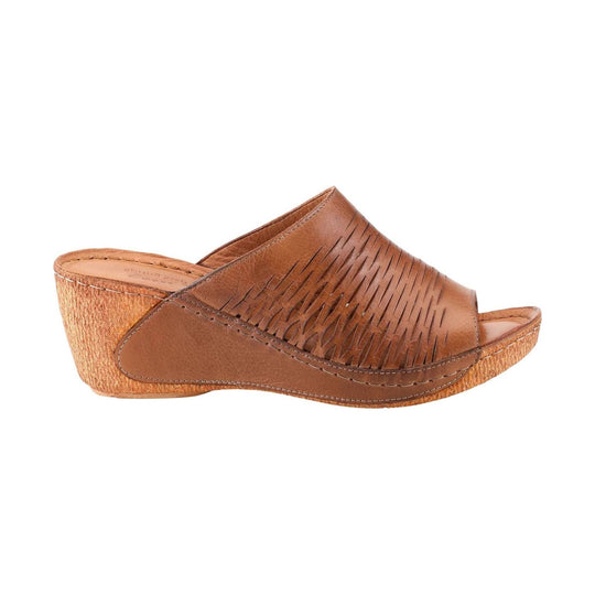 Brown leather sandal with cutout upper and thick sole