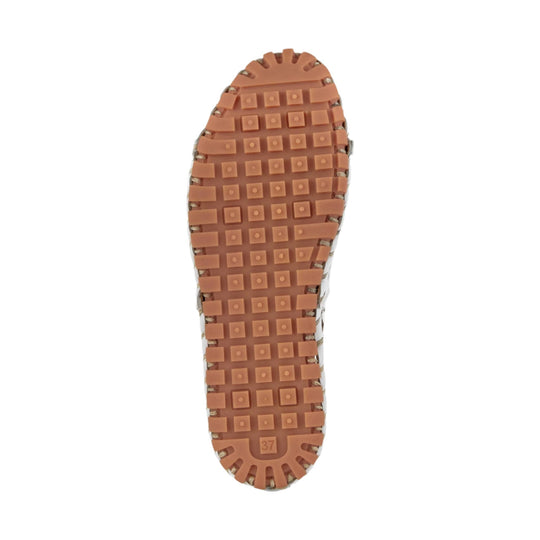 Tan rubber shoe outsole with square tread and size 37 marking
