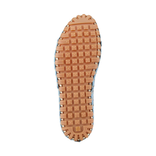 Tan rubber outsole with square tread blocks and size 37 marking