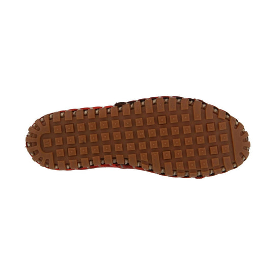 Red loafer shoe sole with square tread pattern and size 37 marking