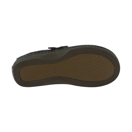 Black clog shoe shown from the sole, with a brown textured outsole and size 37 marking