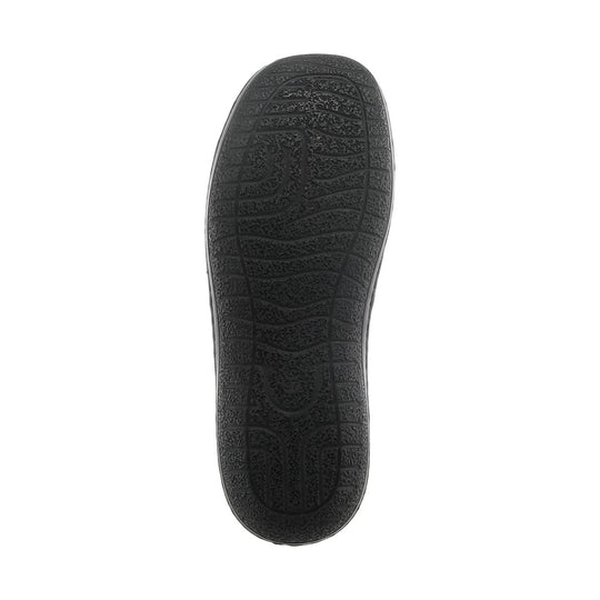 Black textured shoe outsole with wavy tread pattern