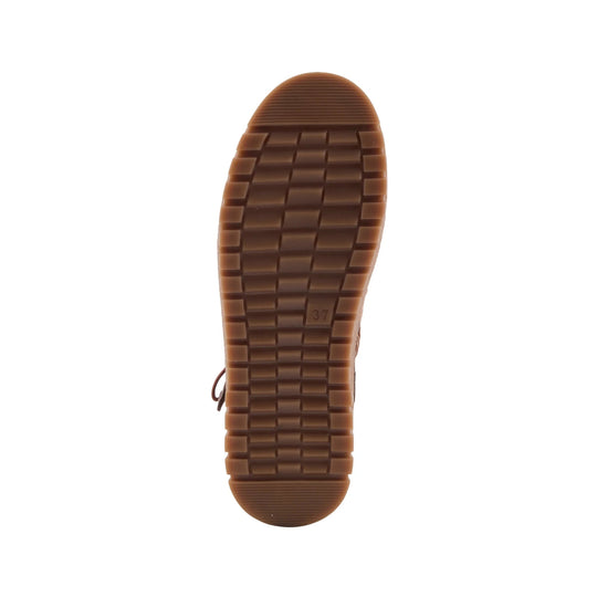 Brown boot outsole with deep tread pattern and size 37 marking