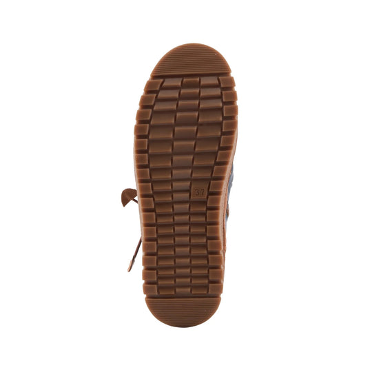 Brown lugged boot sole with square tread blocks and size 37 marking