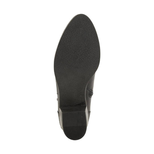 Black ankle boot outsole with low stacked heel and textured rubber sole