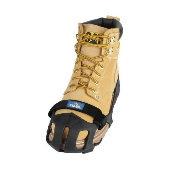 Tan and black hiking boot with laces, rubber toe guard, and front traction cage