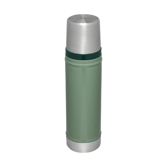 Green insulated bottle with silver cap and base