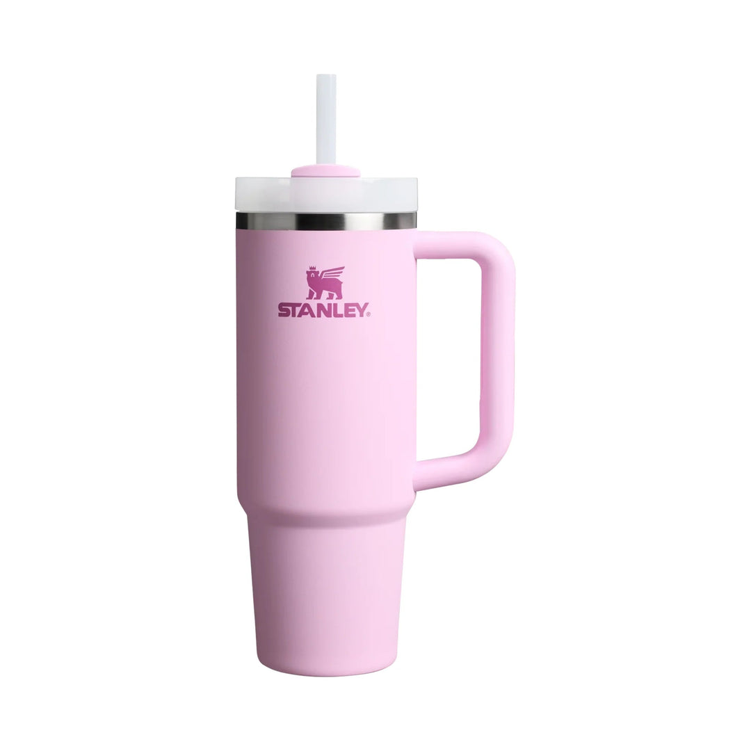 Pink handled tumbler with lid and straw