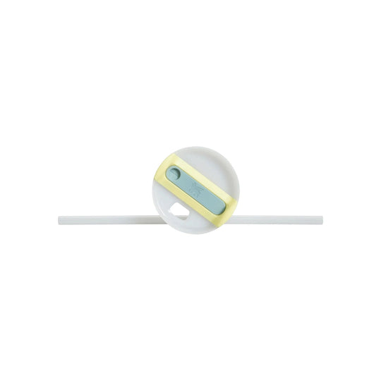 White tumbler lid with a diagonal pastel yellow and blue sliding cover