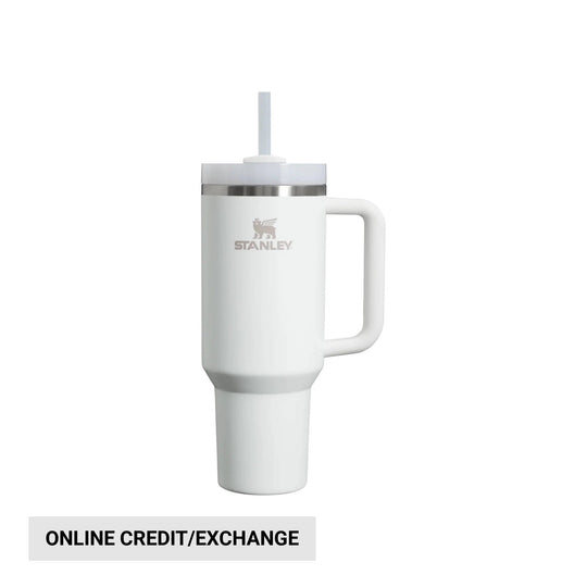 White insulated tumbler with handle and straw lid, with Stanley logo