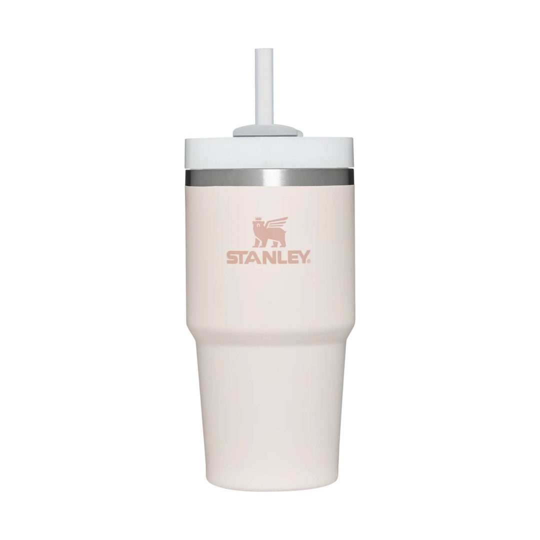Light pink insulated tumbler with a clear straw lid and STANLEY logo