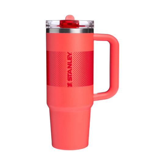 Coral insulated tumbler with handle and clear flip-straw lid