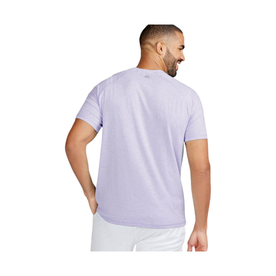 Lavender heather short-sleeve T-shirt shown from the back